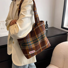 Women Large Capacity Plaid Travel Handbag Tote Shoulder Bag