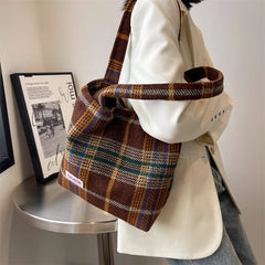 Women Large Capacity Plaid Travel Handbag Tote Shoulder Bag