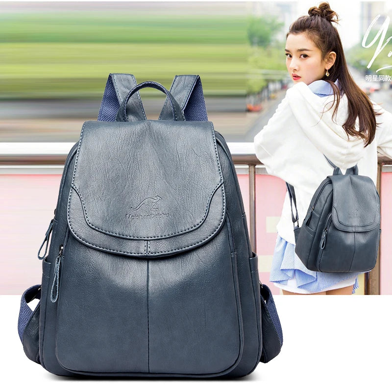Women Large Capacity Backpack Purses High Leather Vintage Bag