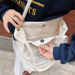 Corduroy Tote Bag Eco Reusable Shopping Handbag Bear Shoulder Bag