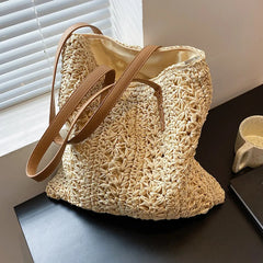 Women Large Capacity Straw Woven Travel Tote Bag for Shopping