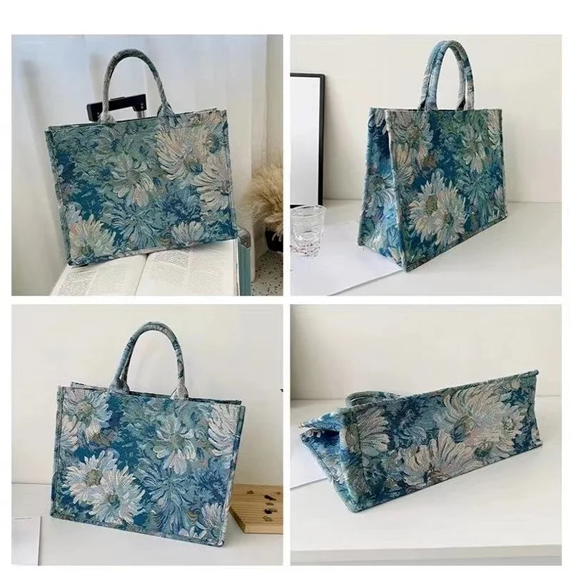 Vintage Flower Canvas Totes Large Capacity Shoulder Bag