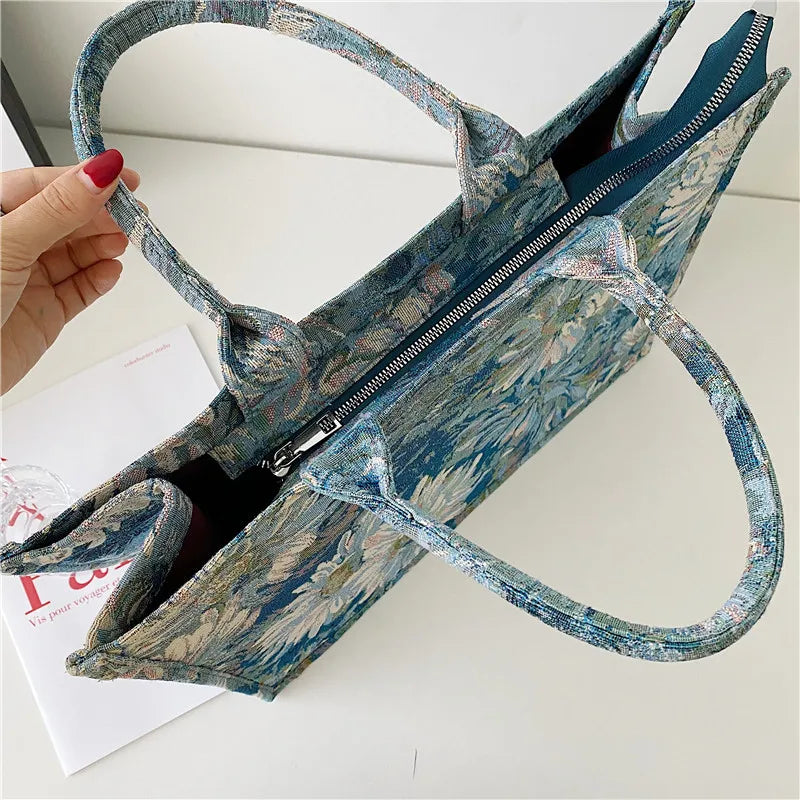 Vintage Flower Canvas Totes Large Capacity Shoulder Bag