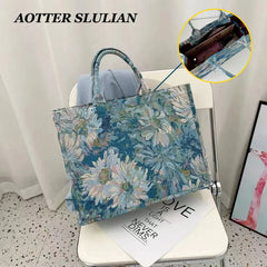 Vintage Flower Canvas Totes Large Capacity Shoulder Bag