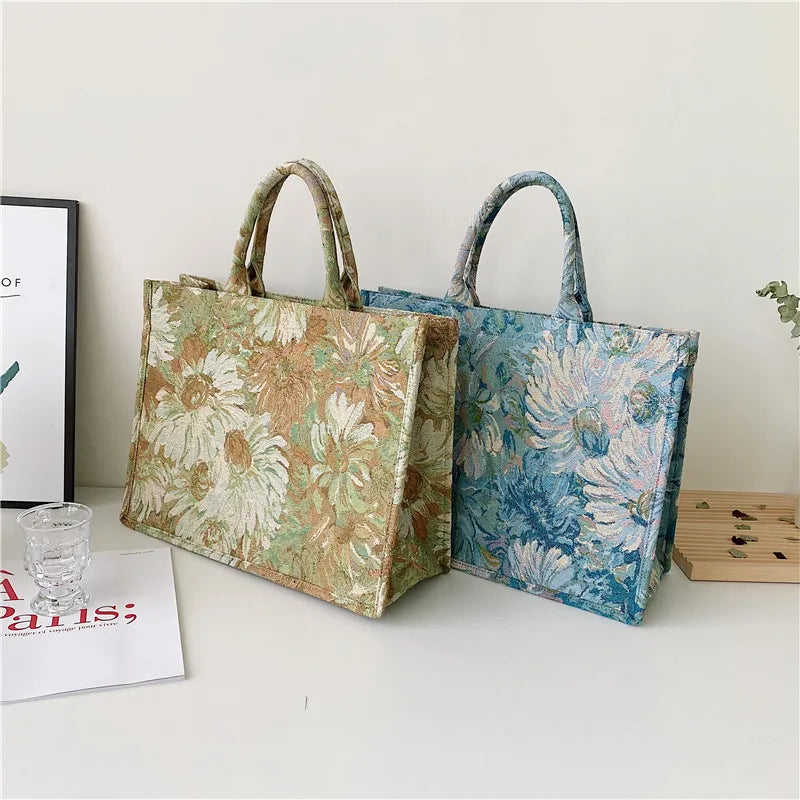 Vintage Flower Canvas Totes Large Capacity Shoulder Bag