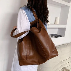 Women Large Capacity Shopping Bag Soft Leather Shoulder Bag