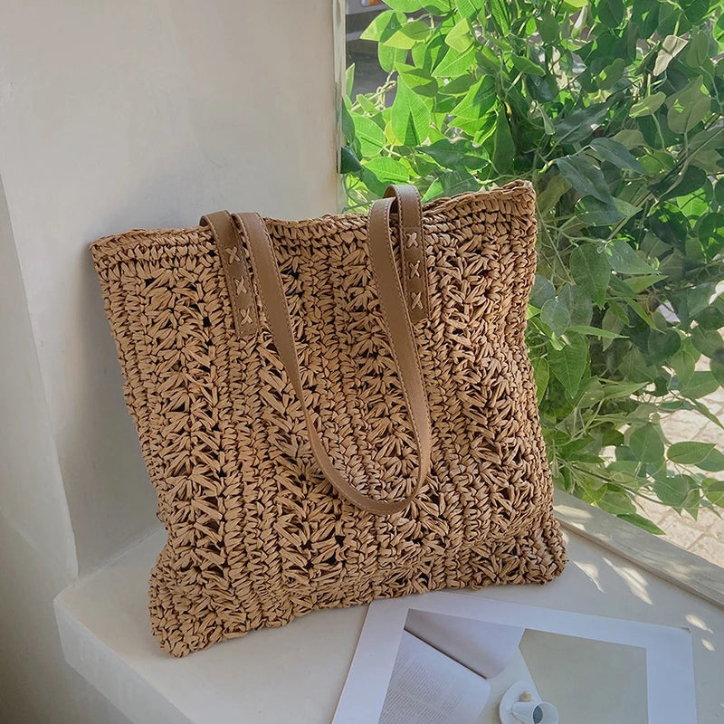 Women Large Woven Straw Beach Tote Shoulder Bag
