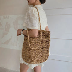 Women Large Woven Straw Beach Tote Shoulder Bag