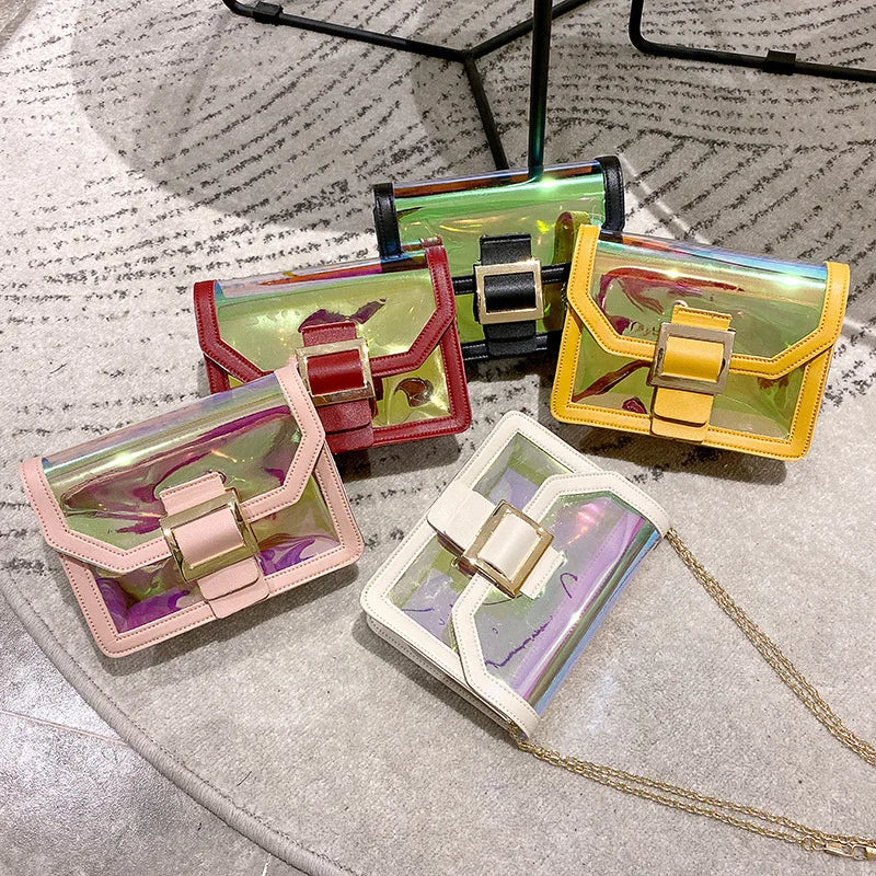 Women Laser Crossbody Bag Holographic Shoulder Bag with Chain Strap