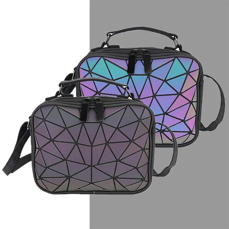 Geometric Plaid Hologram Shoulder Bag for Women