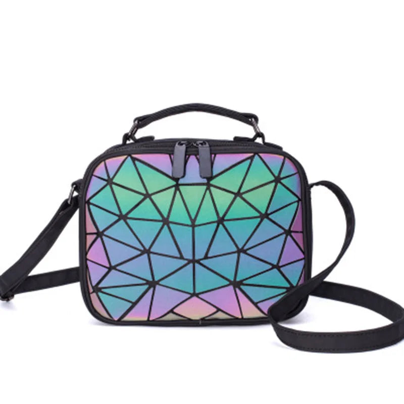 Laser Luminous Shoulder Bag Geometric Plaid Holographic Crossbody Bag