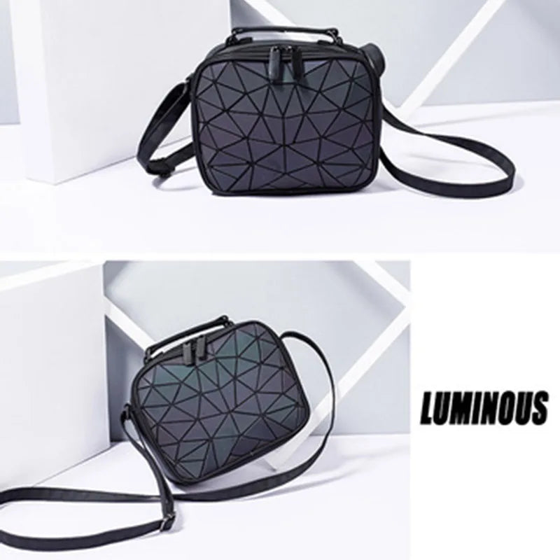 Laser Luminous Shoulder Bag Geometric Plaid Holographic Crossbody Bag