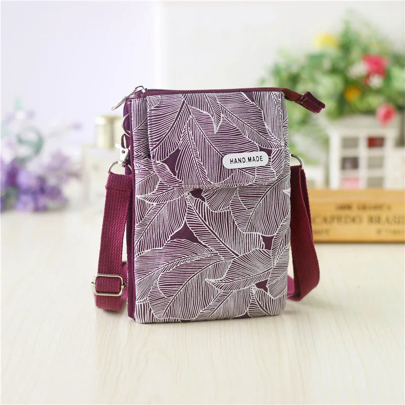 Women Leaf Large Screen Canvas Messenger Bag
