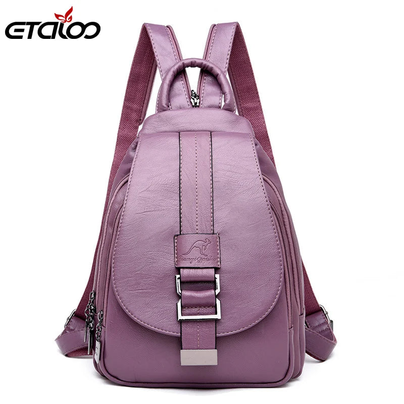 Women Leather Backpacks Female Shoulder Bag Travel Ladies Bagpack