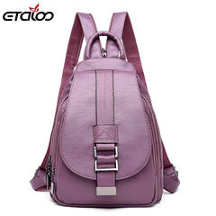 Women Leather Backpacks Female Shoulder Bag Travel Ladies Bagpack