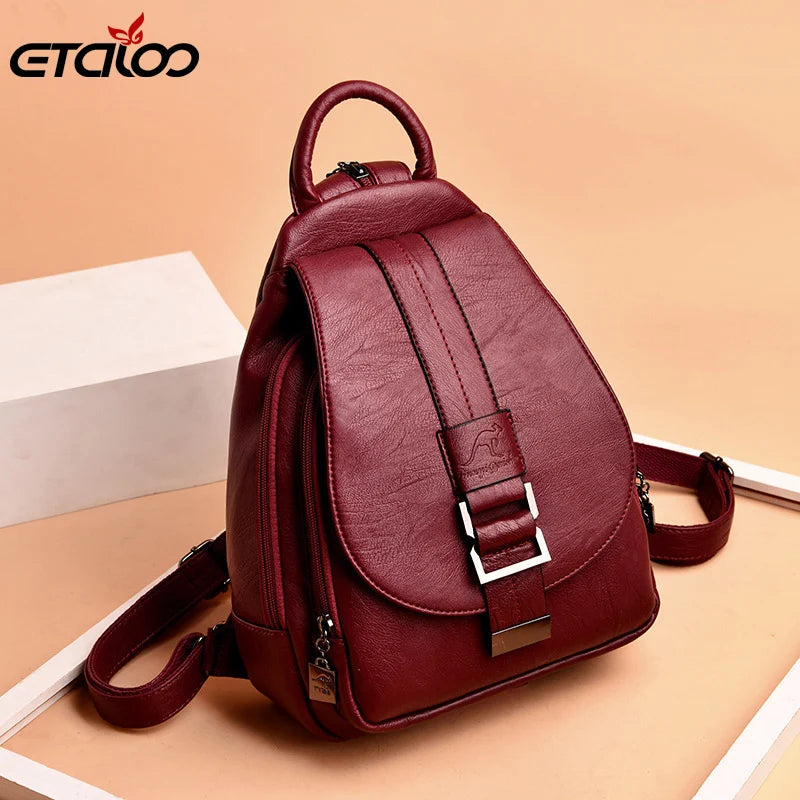 Women Leather Backpacks Female Shoulder Bag Travel Ladies Bagpack