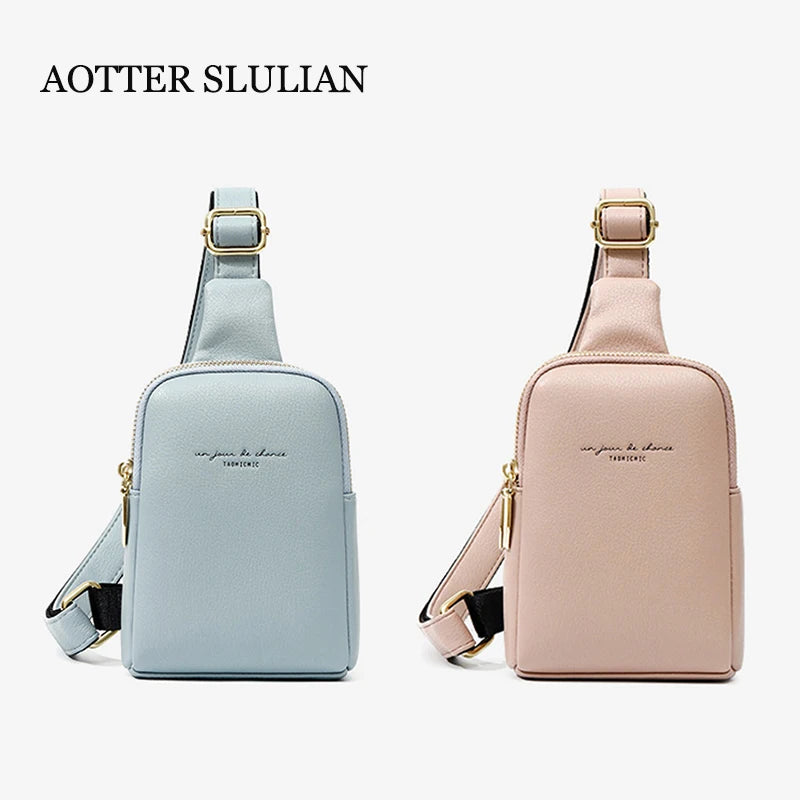 Women Leather Pink Chest Pack Bag Hip Hop Banana Belt Bag