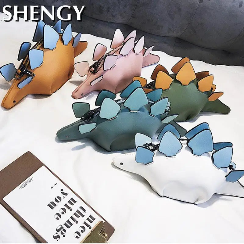 Women Leather Shoulder Bag Dinosaur Model Funny Small Personalized Bag
