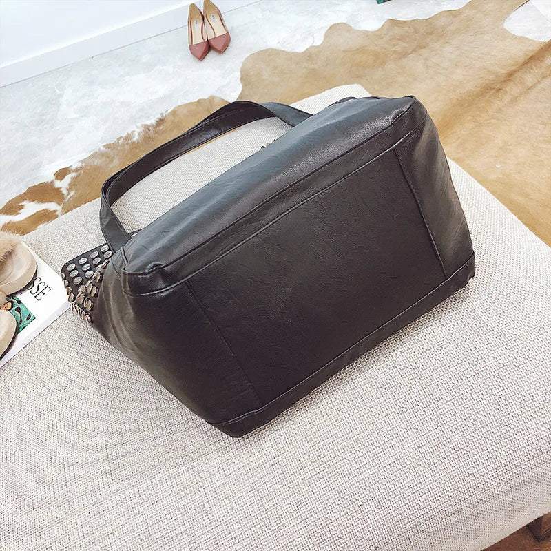 Women Leather Shoulder Bag Rivet Casual Female Tote Handbag