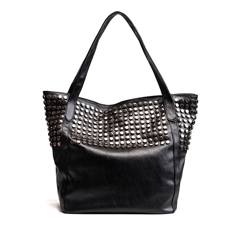 Women Leather Shoulder Bag Rivet Casual Female Tote Handbag