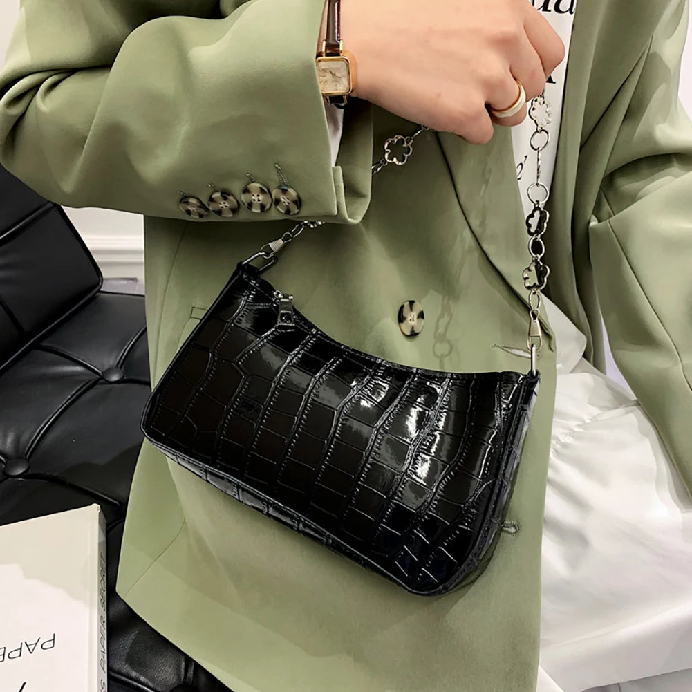 Women Leather Zipper Bag Small Casual Messenger Bag Shopping Travel Chain Bags