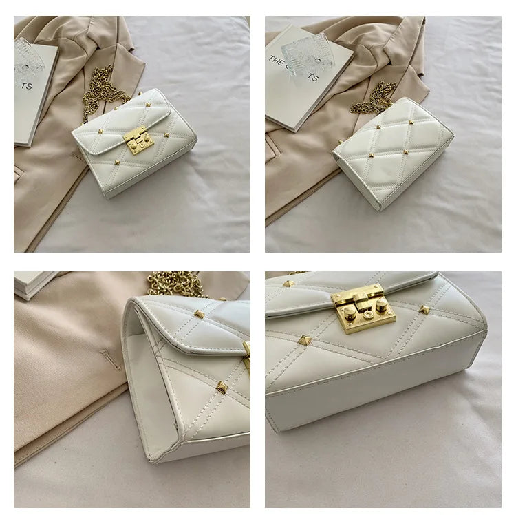 Crossbody Bag PU Leather Shoulder Bag Rivet Lock Messenger Bag