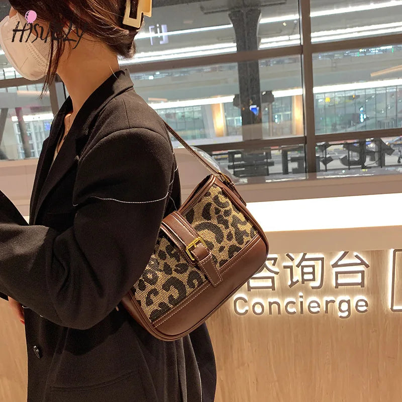 Leopard Print PU Leather Shoulder Bag Vintage Ladies Purse Handbags