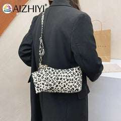 Leopard Print Messenger Bag with Mini Purse - Small Crescent Handbag