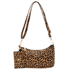 Leopard Print Messenger Bag with Mini Purse - Small Crescent Handbag