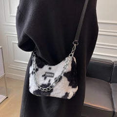 Leopard Print Plush Shoulder Bag Large Capacity Crossbody Messenger Bag