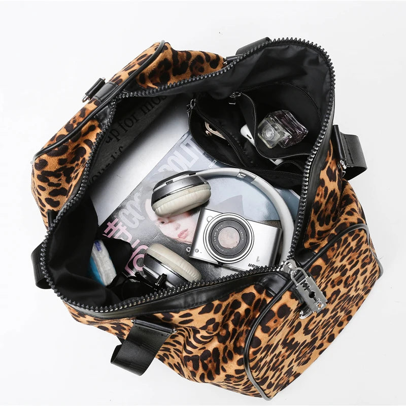 Leopard Shoulder Bag Foldable Travel Bag Large Capacity Handbags
