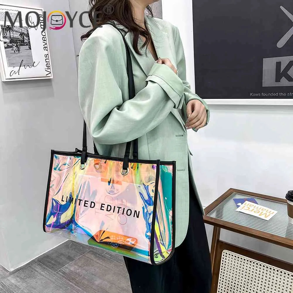 Women PVC Transparent Travel Shoulder Bag Summer Beach Tote