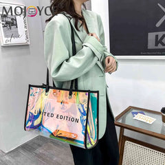 Women PVC Transparent Travel Shoulder Bag Summer Beach Tote