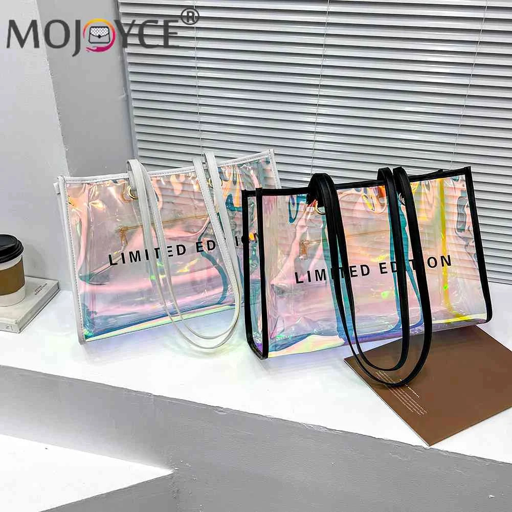 Women PVC Transparent Travel Shoulder Bag Summer Beach Tote