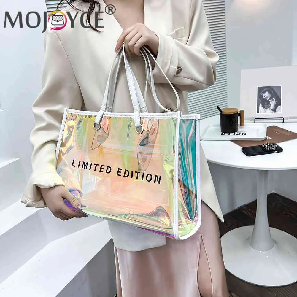 Women PVC Transparent Travel Shoulder Bag Summer Beach Tote