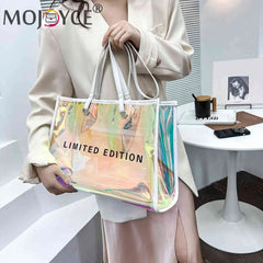 Women PVC Transparent Travel Shoulder Bag Summer Beach Tote