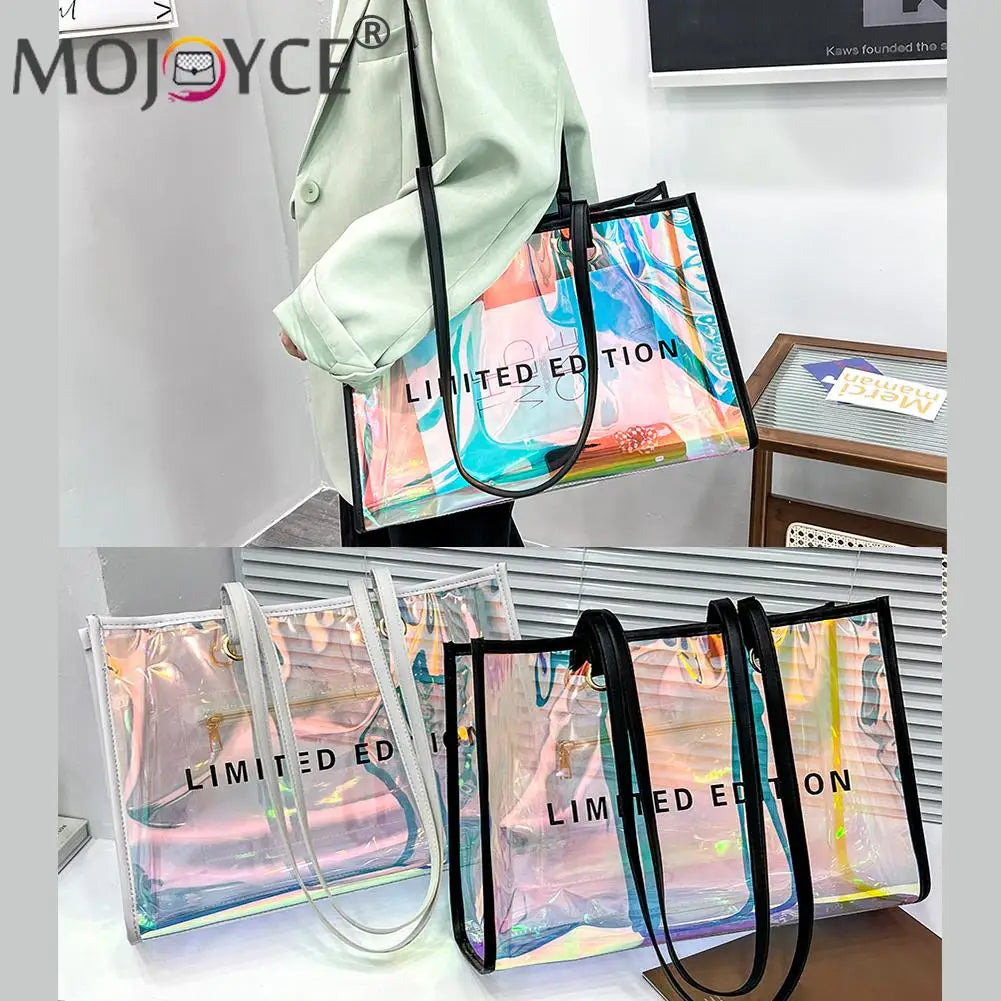Women PVC Transparent Travel Shoulder Bag Summer Beach Tote