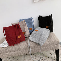 Linen Shoulder Bag Canvas Student Messenger Double Straps Handbag Shopper Tote