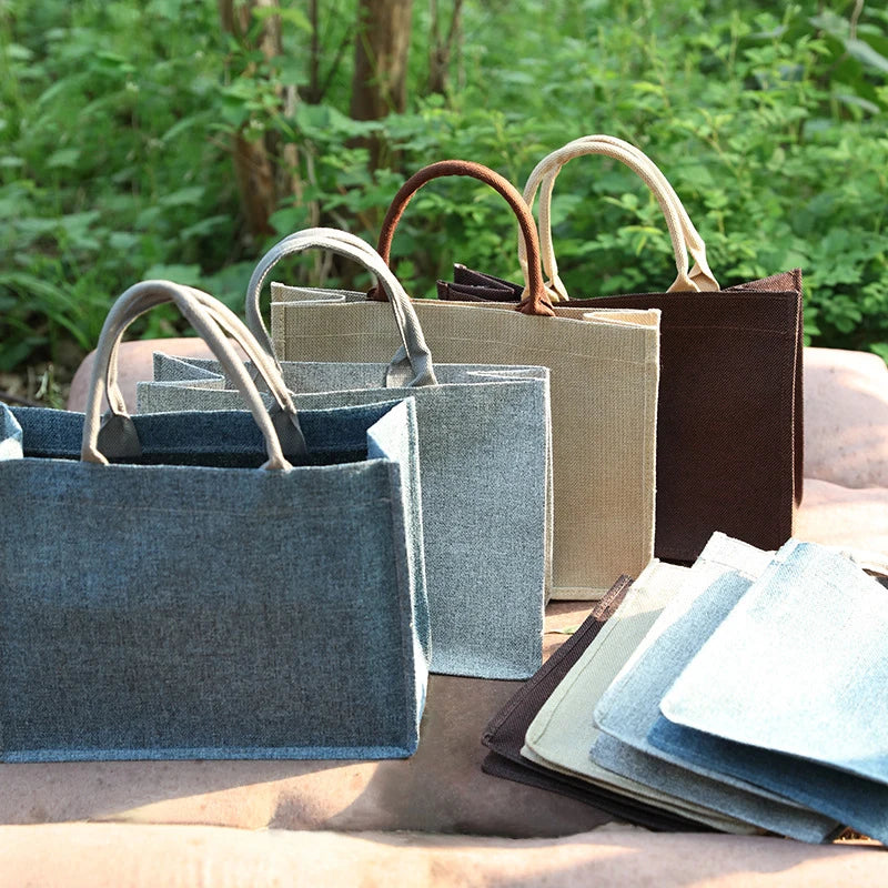 Women Linen Tote Bag Large Capacity Handbag Shopping Bag Solid Casual Beach Bag