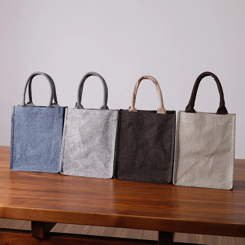 Women Linen Tote Bag Large Capacity Handbag Shopping Bag Solid Casual Beach Bag