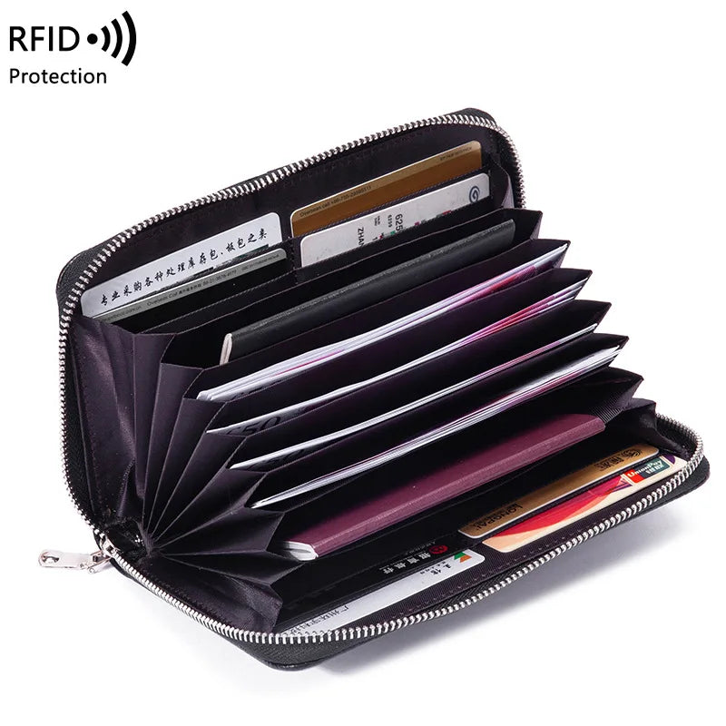 Multifunctional Leather Passport Wallet Large Capacity Clutch Handbag