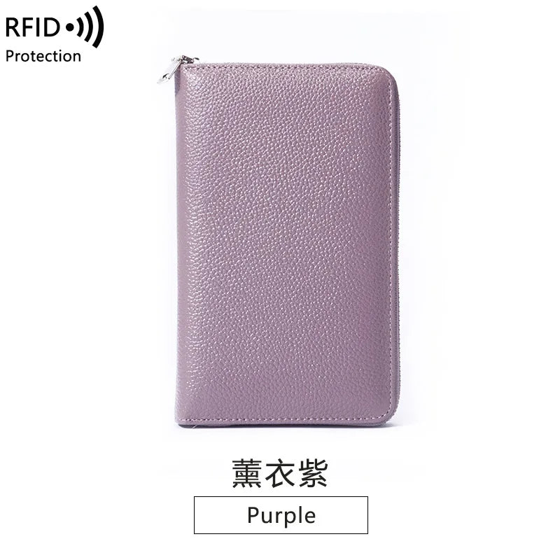 Multifunctional Leather Passport Wallet Large Capacity Clutch Handbag