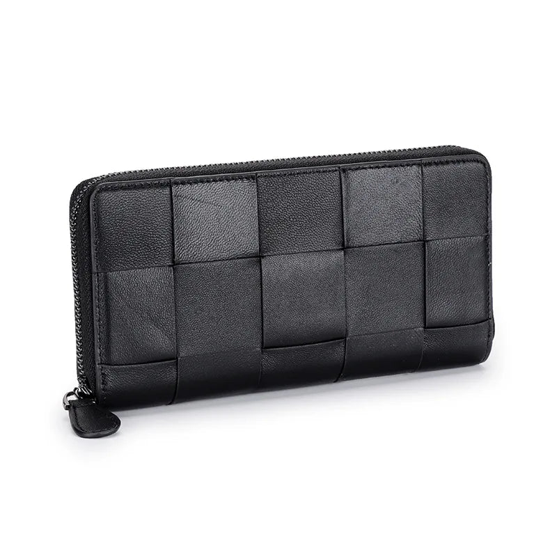 Women Sheepskin Phone Purse Knitting Zipper Wallet Ladies Clutch Purses