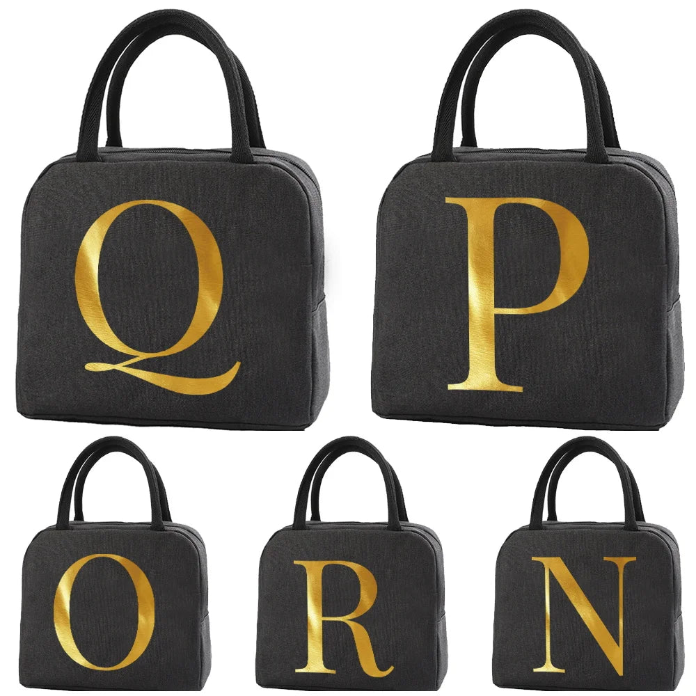 Thermal Insulated Lunch Bag Initials Series Handbag Food Cooler Storage