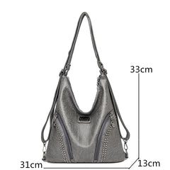 Soft Leather Rivet Shoulder Bag Multifunction Backpack Large Capacity
