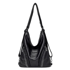 Soft Leather Rivet Shoulder Bag Multifunction Backpack Large Capacity