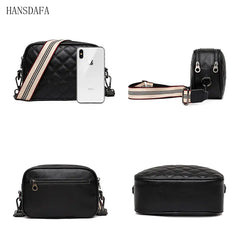 Woven Wide Strap Shoulder Bag Lozenge Leather Messenger Wallet