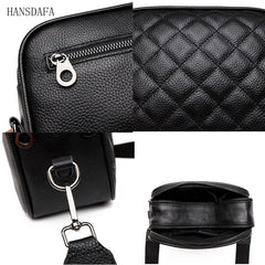 Woven Wide Strap Shoulder Bag Lozenge Leather Messenger Wallet