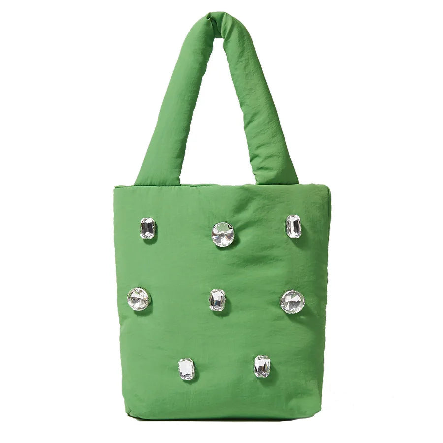 Women Shoulder Bags Diamond Puff Down Feather Bucket Handbag