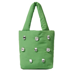 Women Shoulder Bags Diamond Puff Down Feather Bucket Handbag